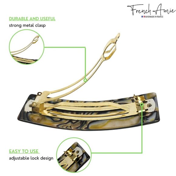 Rectangular Celluloid Hair Barrettes Handmade Onyx Automatic Hair Clips for Wome main image 5